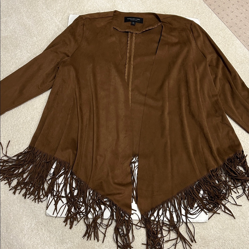 Marc New York western Fringed Cowgirl Poncho wrap faux suede BoHo Cape NWT - Picture 6 of 14